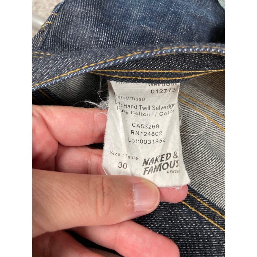 Naked & Famous Jeans‎ Mens 30 Weird Guy Twill Selvedge Dark Wash Button Fly Slim - Picture 4 of 14